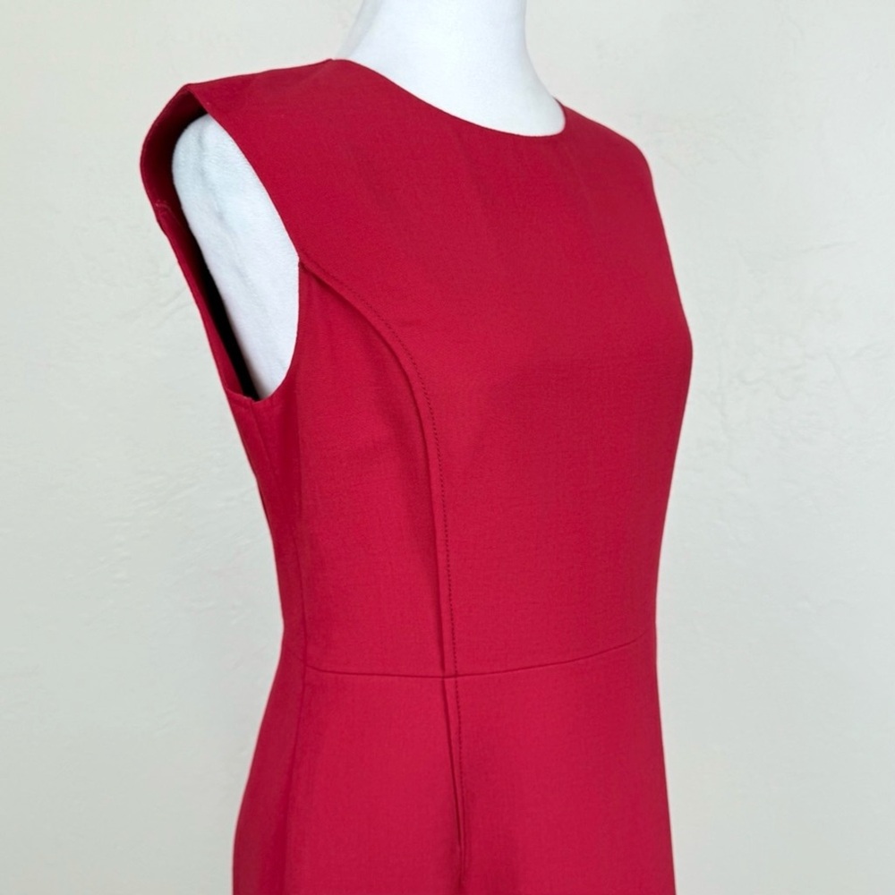 Oscar de la Renta Flared Ruffle Hem Midi Stretch Wool Claret Red Dress Size 4 - Picture 7 of 15